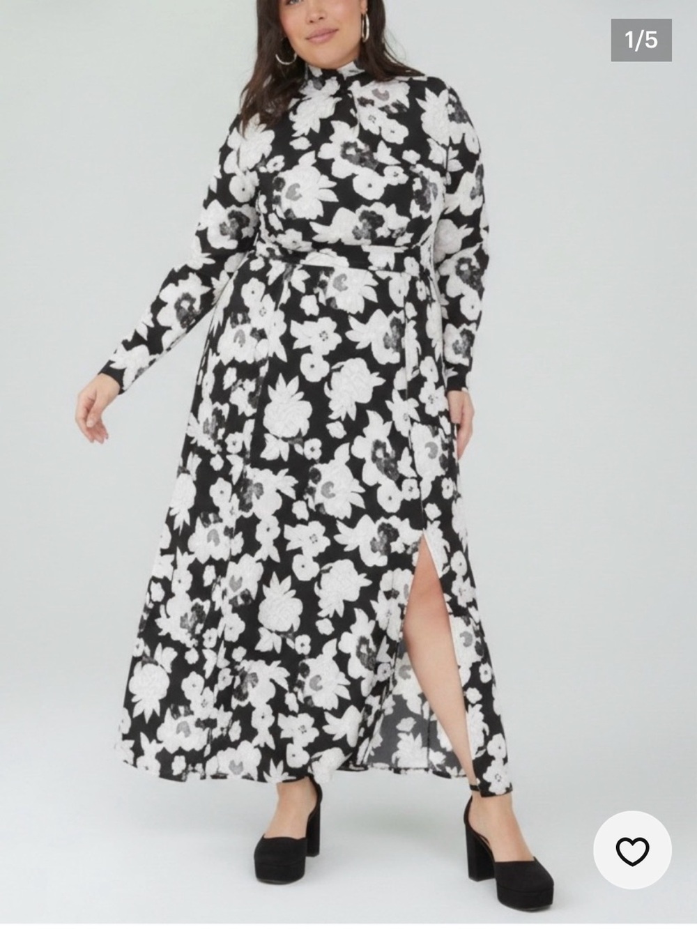 Len Bryant Black & White Floral Long Sleeve Maxi Dress